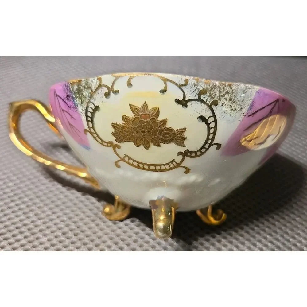 vintage Japanese lusterware porcelain teacup and saucer set Lace Design